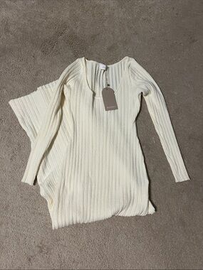 NWT Meshki Ribbed Long-Sleeve Knit Sweater Dress - Cream